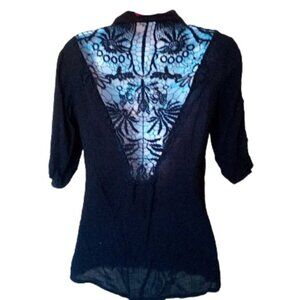 -Black Blouse with Lace Back Fits Small